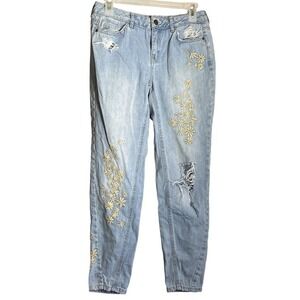 Intropia Womens Denim Jeans‎ Light Wash Floral Embroidered Ripped Size 36